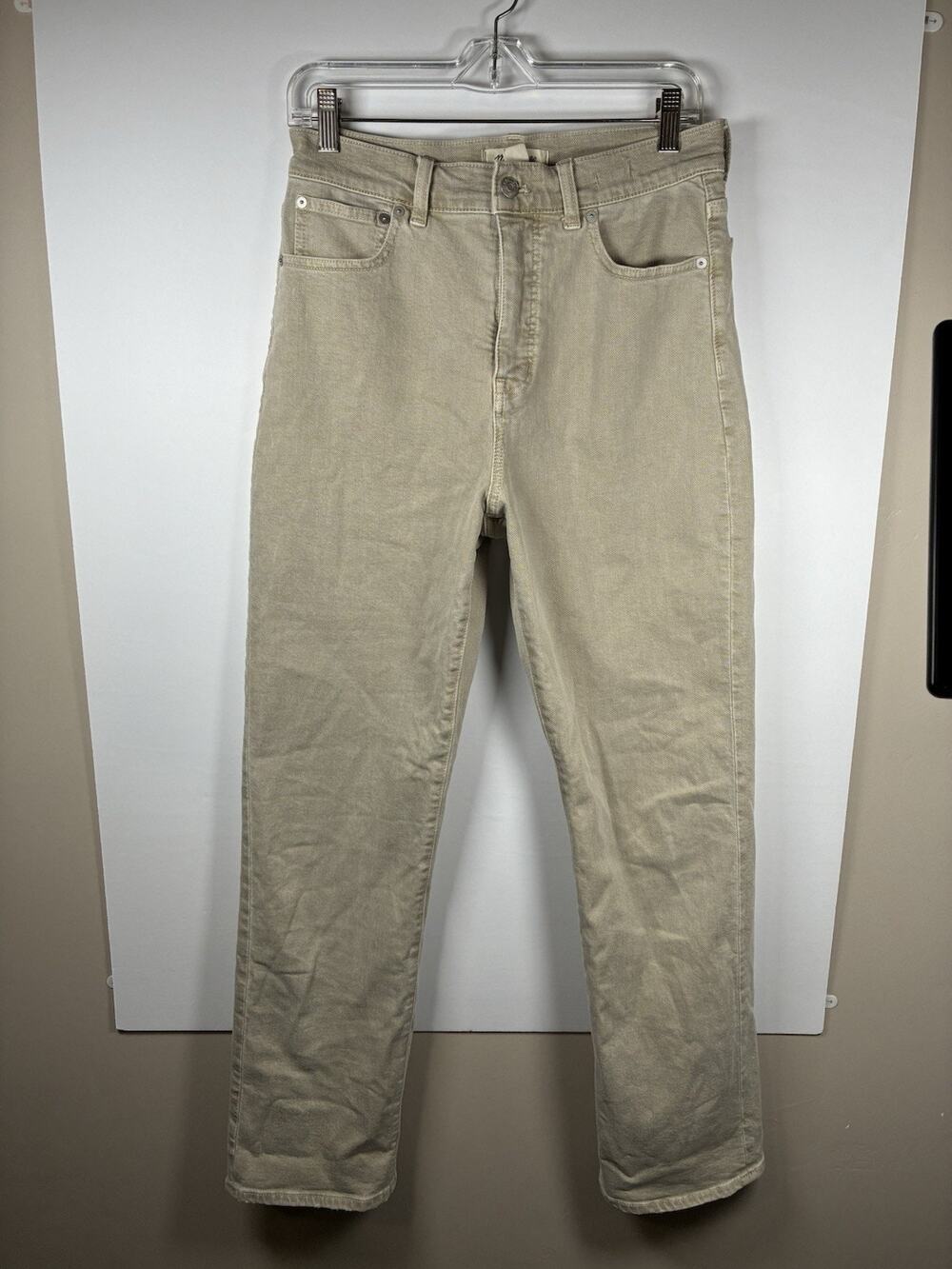Madewell 28 90s Straight Jeans Womens Khaki Tan High Rise Stretch Denim Ecru